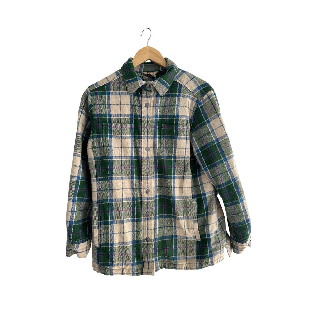 Duluth Trading Co Green Plaid Quilted Flannel Shirt Jacket M Barn Chore Coat